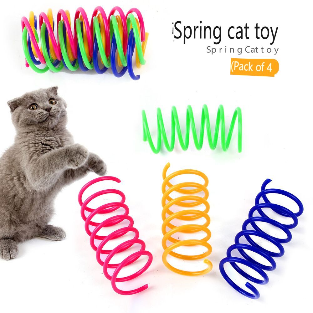 4PCS New Pet Cat Self Hi Toys Plastic Color Spring Jumping Teasing Cat Toys Cat Supplies