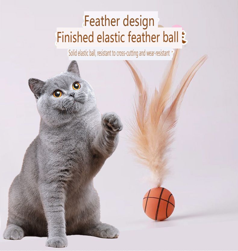 Cat Self Hi Toy Feather Elastic Sports Ball Kitten Soothing Interactive Teasing Tool Pet Toy