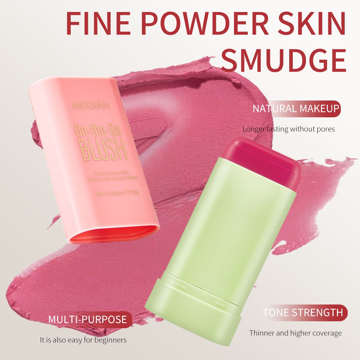 Multi Use Cream Blush Stick High Pigment Long Lasting Waterproof Contour Brightening Tint Stick For Eyes Lips Cheeks All Skin Types Dark Skin 19g view 2