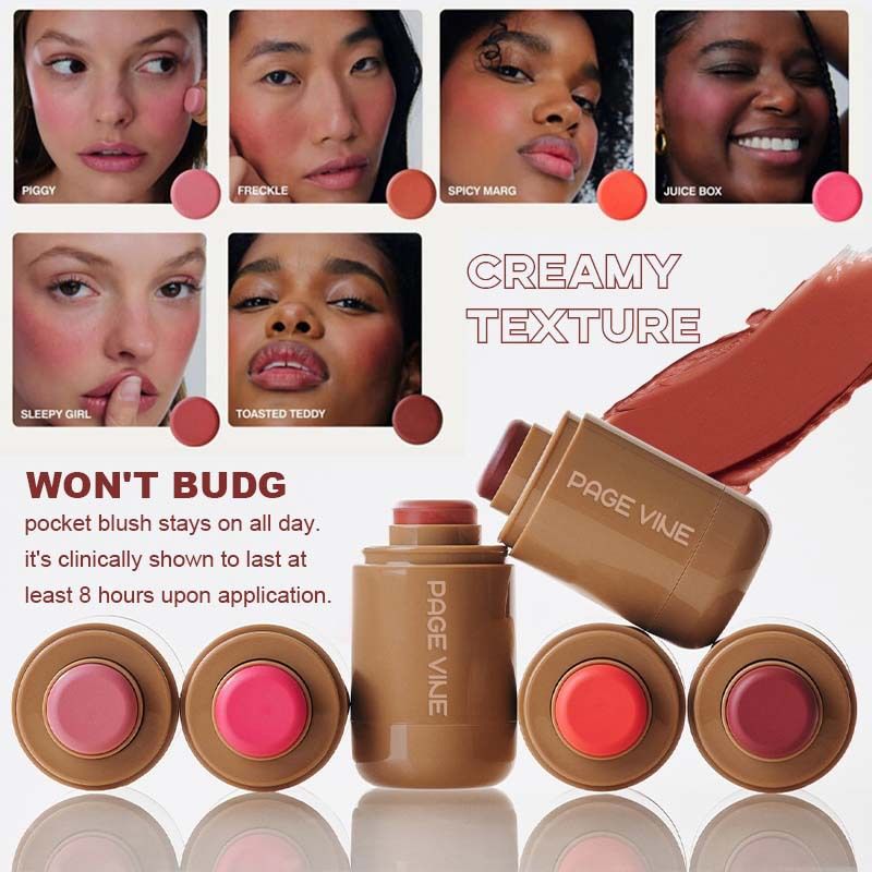 6 Color Multi Use Cream Blush Stick Lightweight Hydrating Waterproof Glowy Finish Tint Stick For Eyes Lips Cheeks All Skin Types 19g