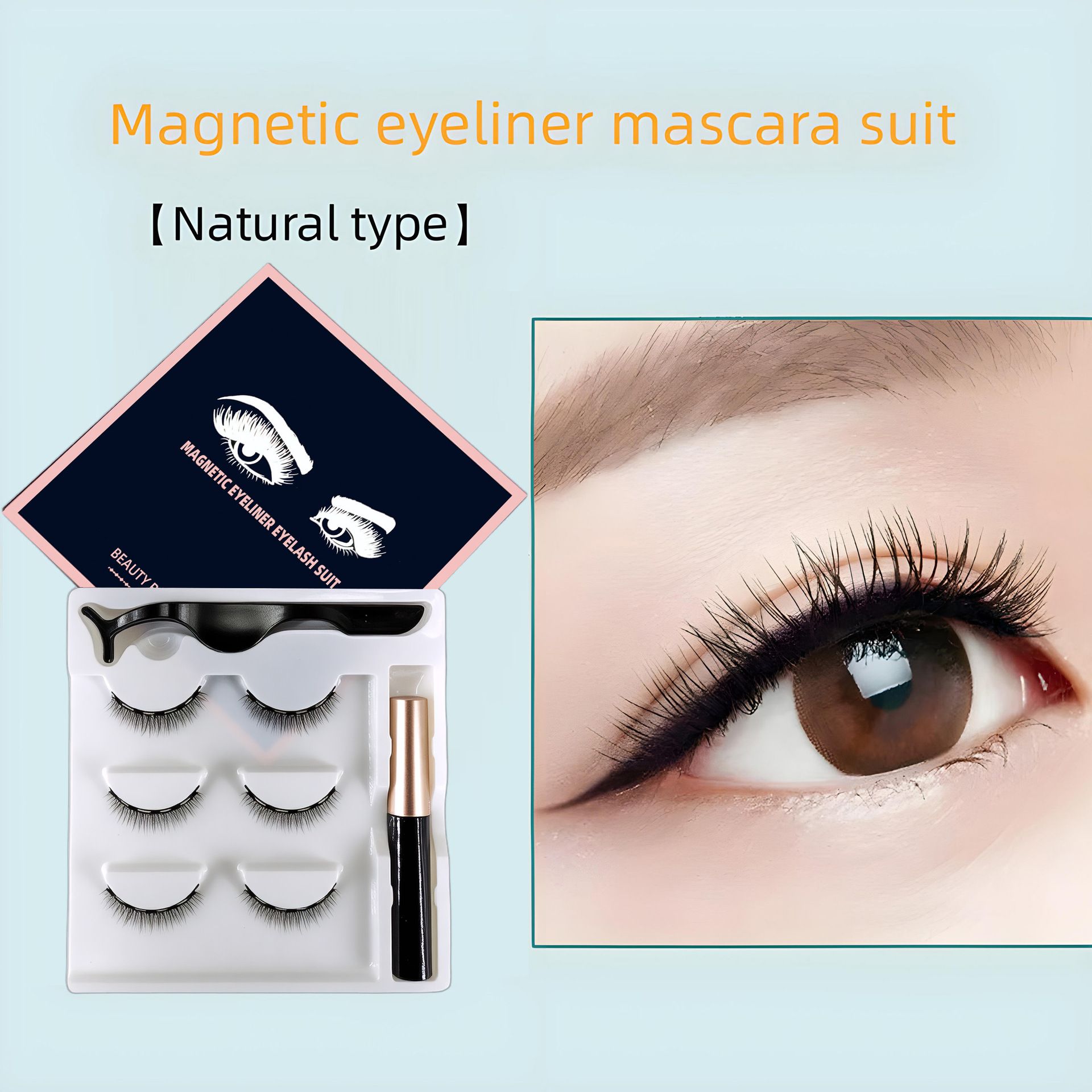 3 Pairs Magnetic Eyelashes set Magnet LiquidEyeliner&amp; Magnetic Lashes &amp;Tweezer Set Makeup False Eyelashes MakeupKit