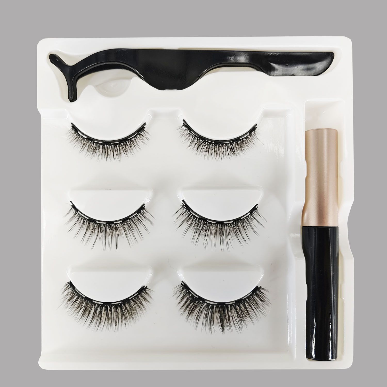 3 Pairs Magnetic Eyelashes set Magnet LiquidEyeliner&amp; Magnetic Lashes &amp;Tweezer Set Makeup False Eyelashes MakeupKit