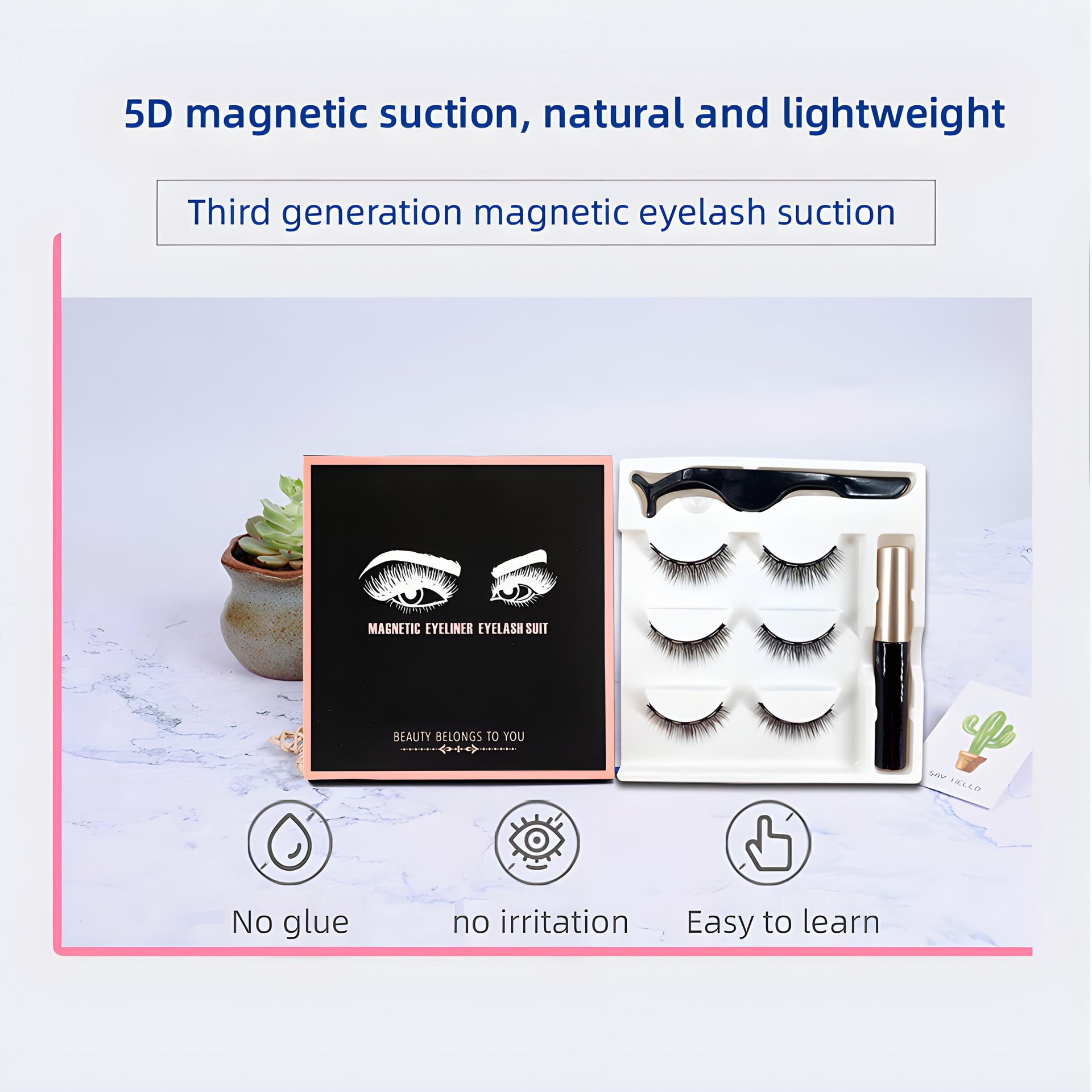 3 Pairs Magnetic Eyelashes set Magnet LiquidEyeliner&amp; Magnetic Lashes &amp;Tweezer Set Makeup False Eyelashes MakeupKit