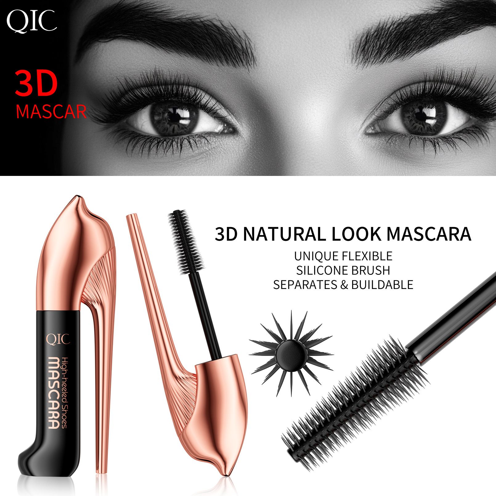 New QIC High Heels Mascara 3D waterproof non-smudging thick curls natural lengthening makeup view 4
