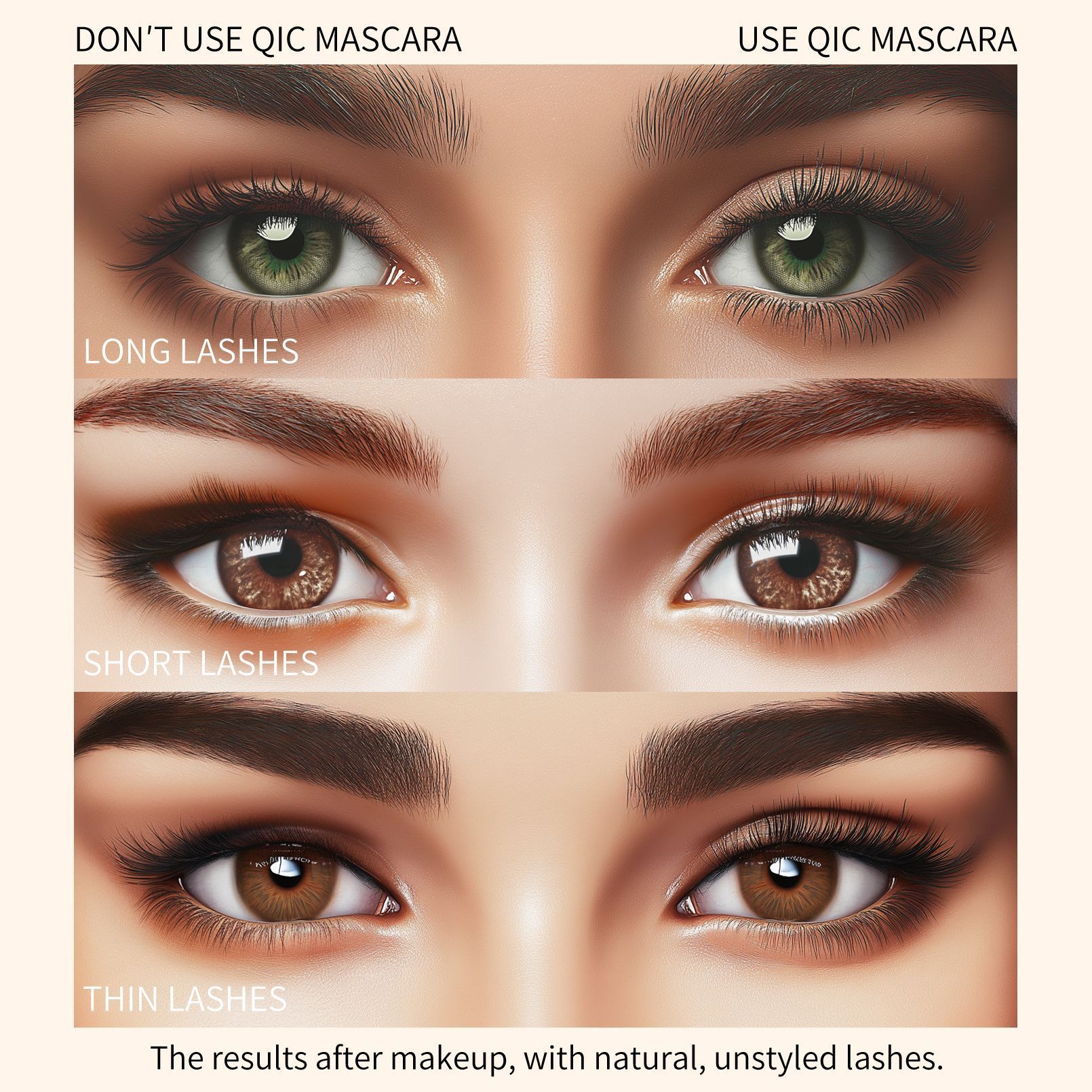 New QIC High Heels Mascara 3D waterproof non-smudging thick curls natural lengthening makeup view 3