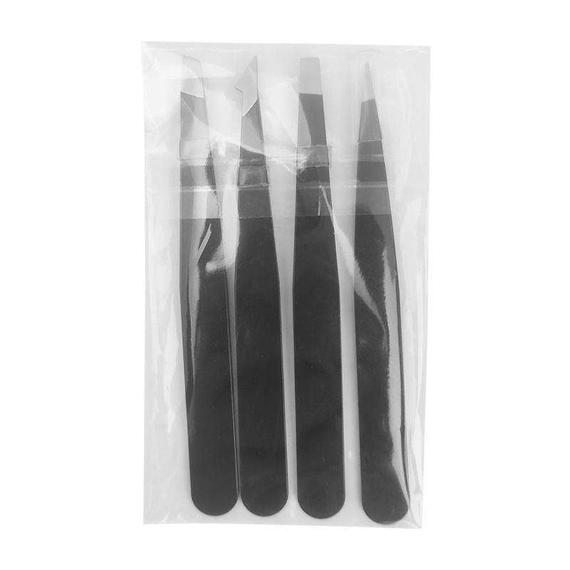 4pcs Stainless Steel Eyebrow Tweezers Set, Precision Plucking & False Lash Tool