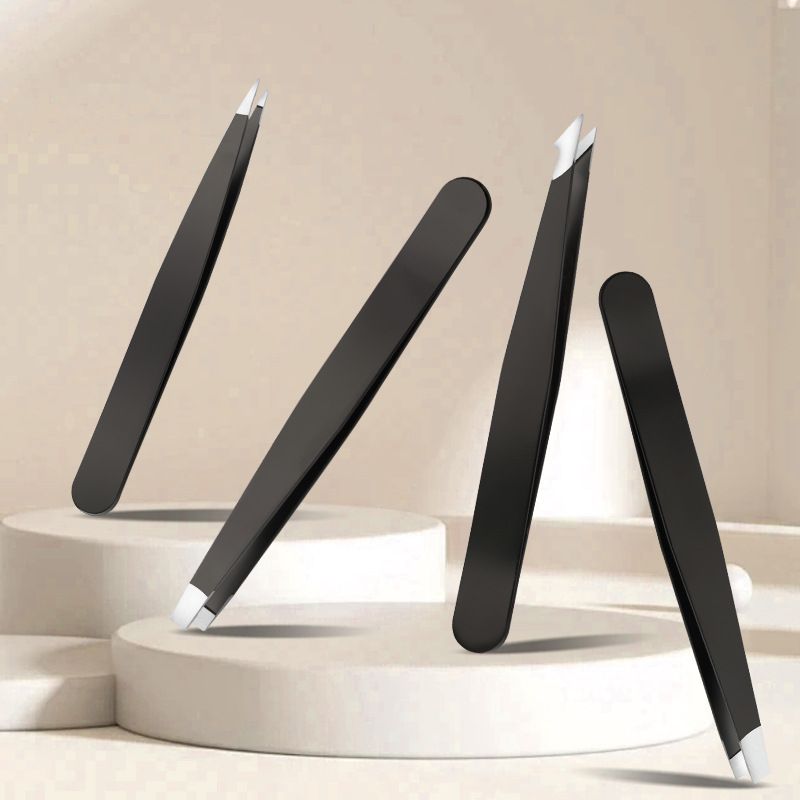4pcs Stainless Steel Eyebrow Tweezers Set, Precision Plucking & False Lash Tool