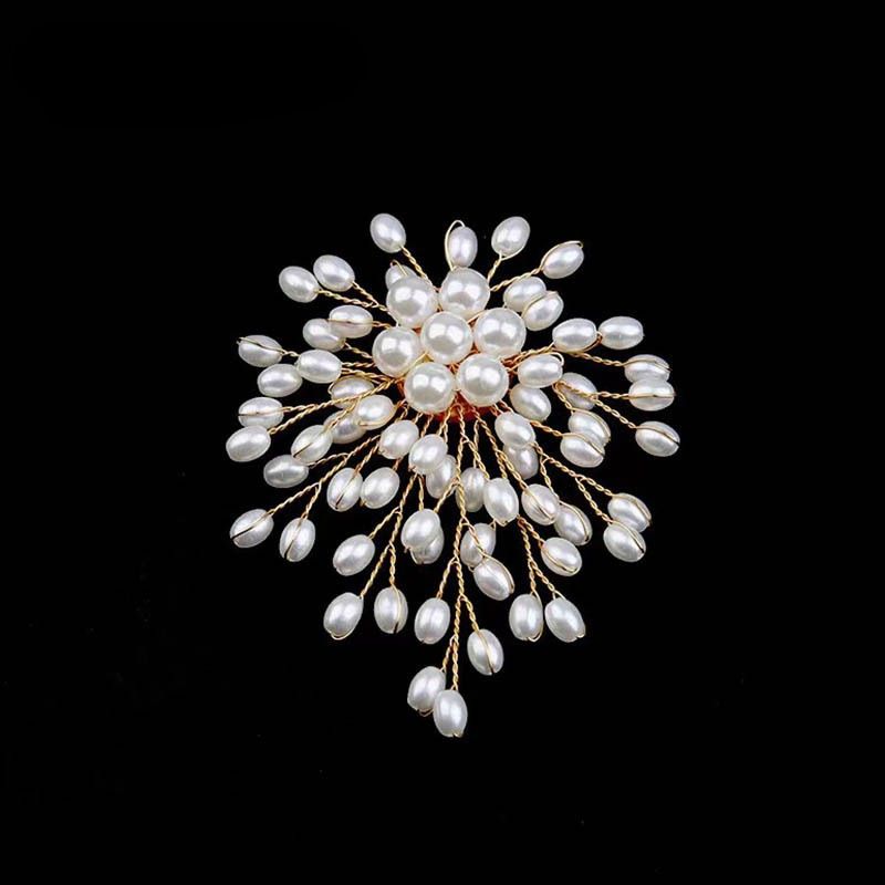 Large Gold Pearl Flower Brooch for Women, Luxury Statement Pin for Wedding, Church, Party & Formal Wear