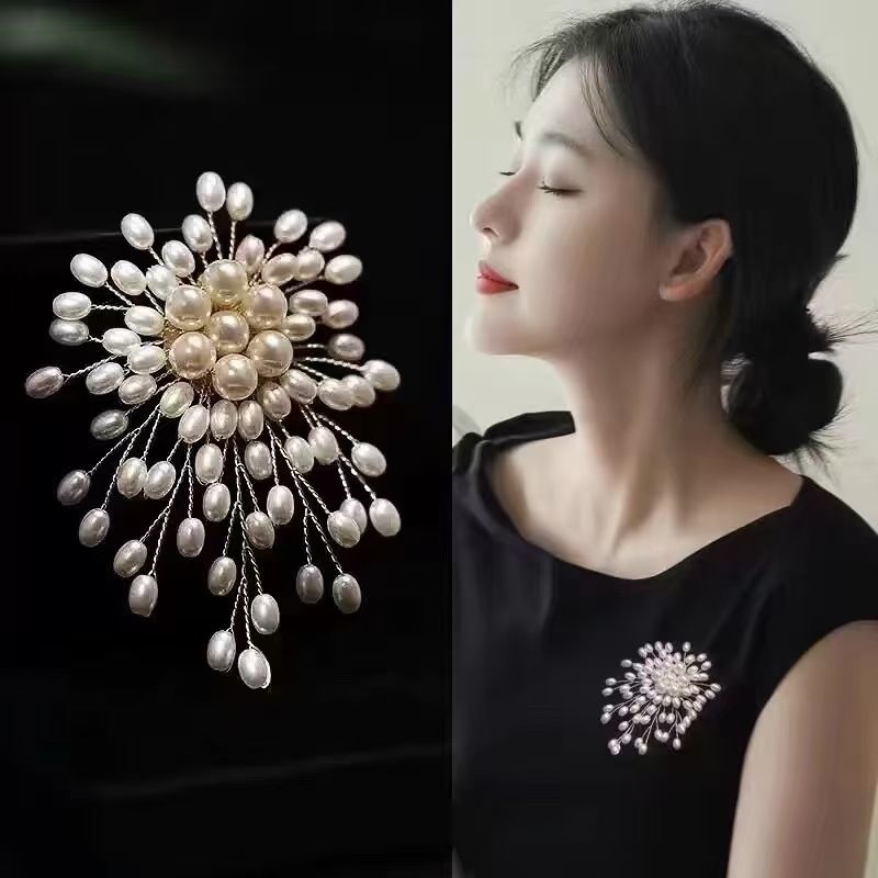 Large Gold Pearl Flower Brooch for Women, Luxury Statement Pin for Wedding, Church, Party & Formal Wear