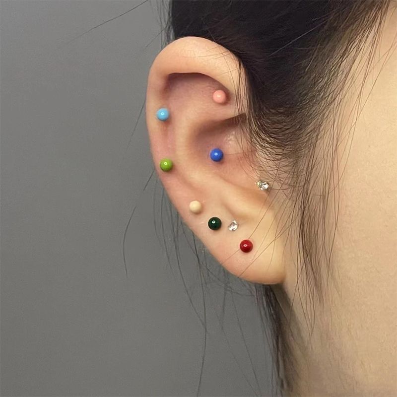 Mixed Style Cartilage Stud Earrings Set For Women Colorful Round Bead Rhinestone Butterfly Heart Star Piercing Ear Jewelry Daily Party Wear
