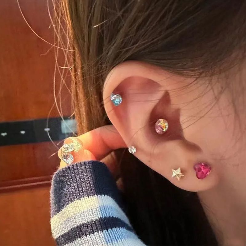 Mixed Style Cartilage Stud Earrings Set For Women Colorful Round Bead Rhinestone Butterfly Heart Star Piercing Ear Jewelry Daily Party Wear