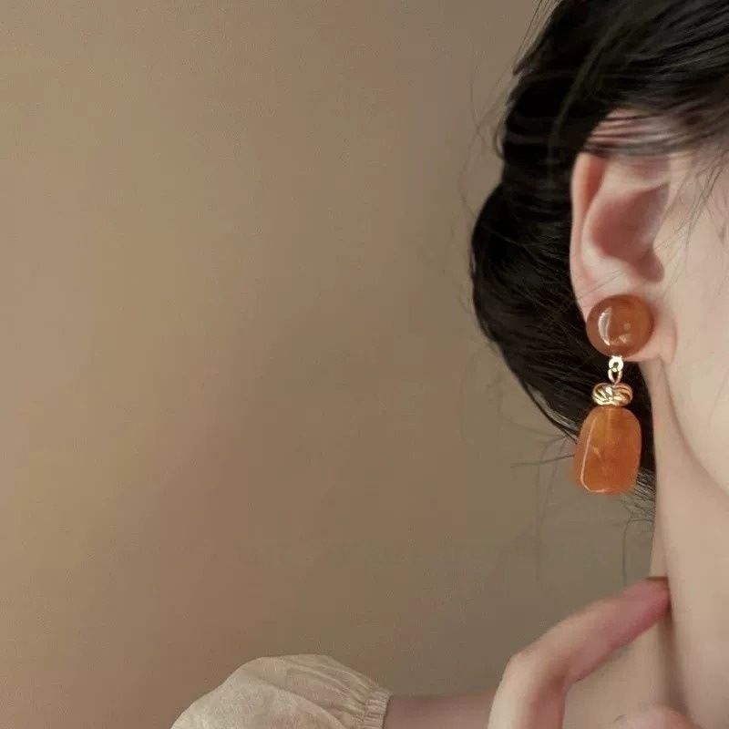French Vintage Irregular Gradient Geometric Earrings | Niche Designer Style, Warm Tone Elegant Jewelry for Women