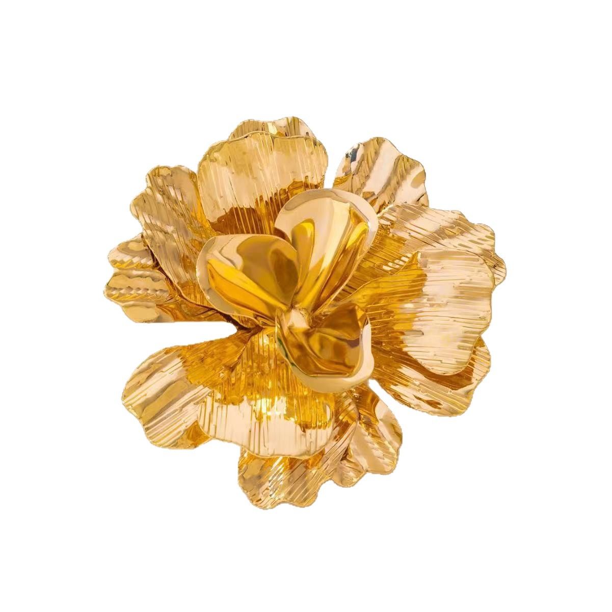 Large Gold Flower Brooch for African Women, Oversized Metal Floral Lapel Pin, Luxury Statement Gold Pin for Daily & Formal Wear