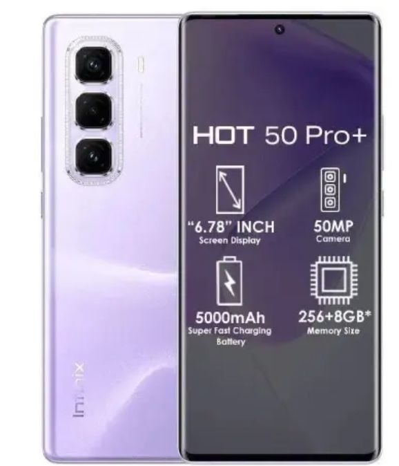 [New Arrival] Infinix Hot 50 Pro+ Plus 128GB+16(8+8)GB 6.7" 3D-Curved AMOLED 120Hz Screen Phone 5000mAh with 33W Type-C 50MP Camera MTK Helio G100 Fingerprint Lock Hot 50 Pro+ Smart Phone