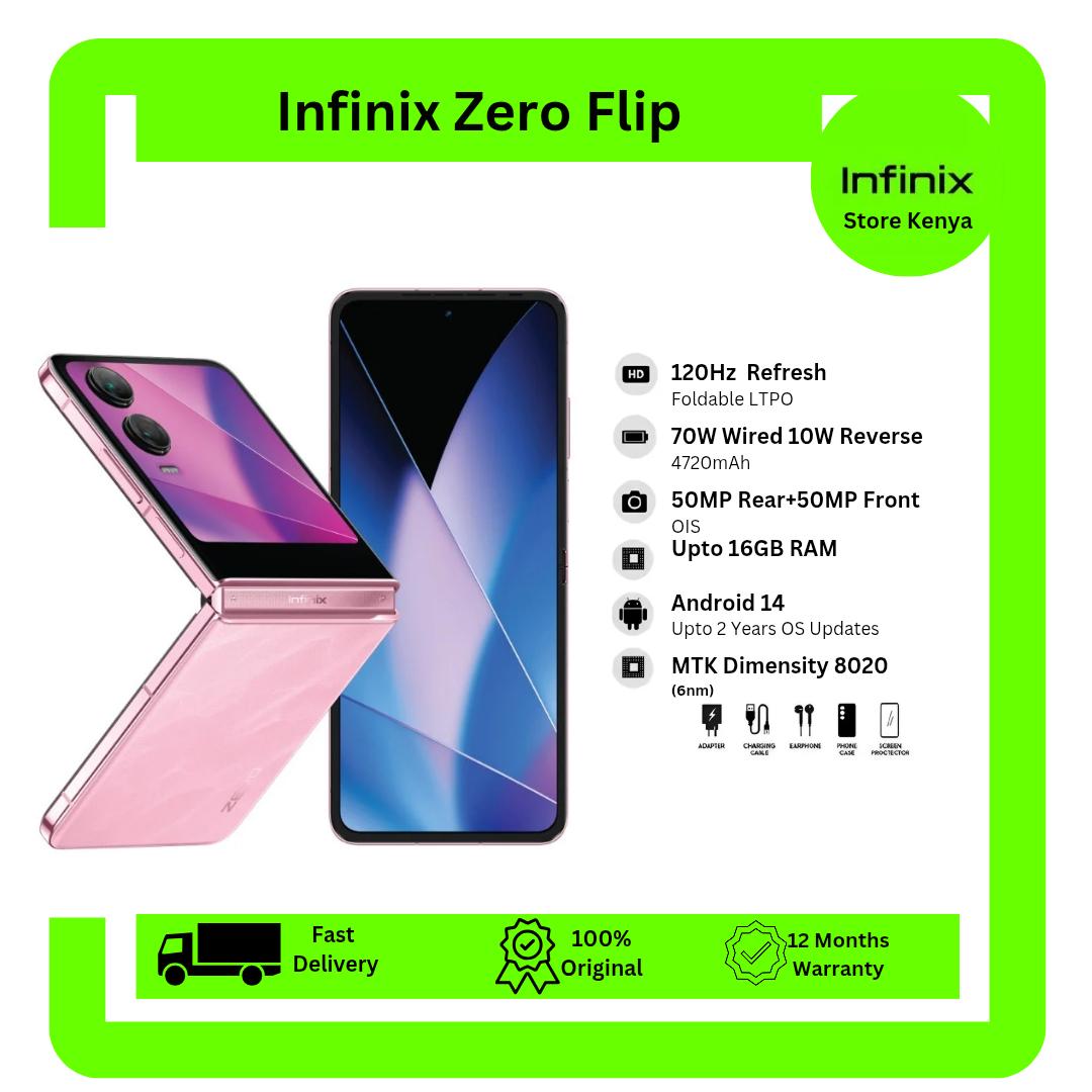 {Brand New} Infinix Zero Flip 5G 512GB ROM+8GB RAM 6.9" Foldable LTPO AMOLED 120Hz Display 50+50MP Camera MediaTek Dimensity 8020 4720mAh Battery 70W Fast Charge Flip Smart Phone