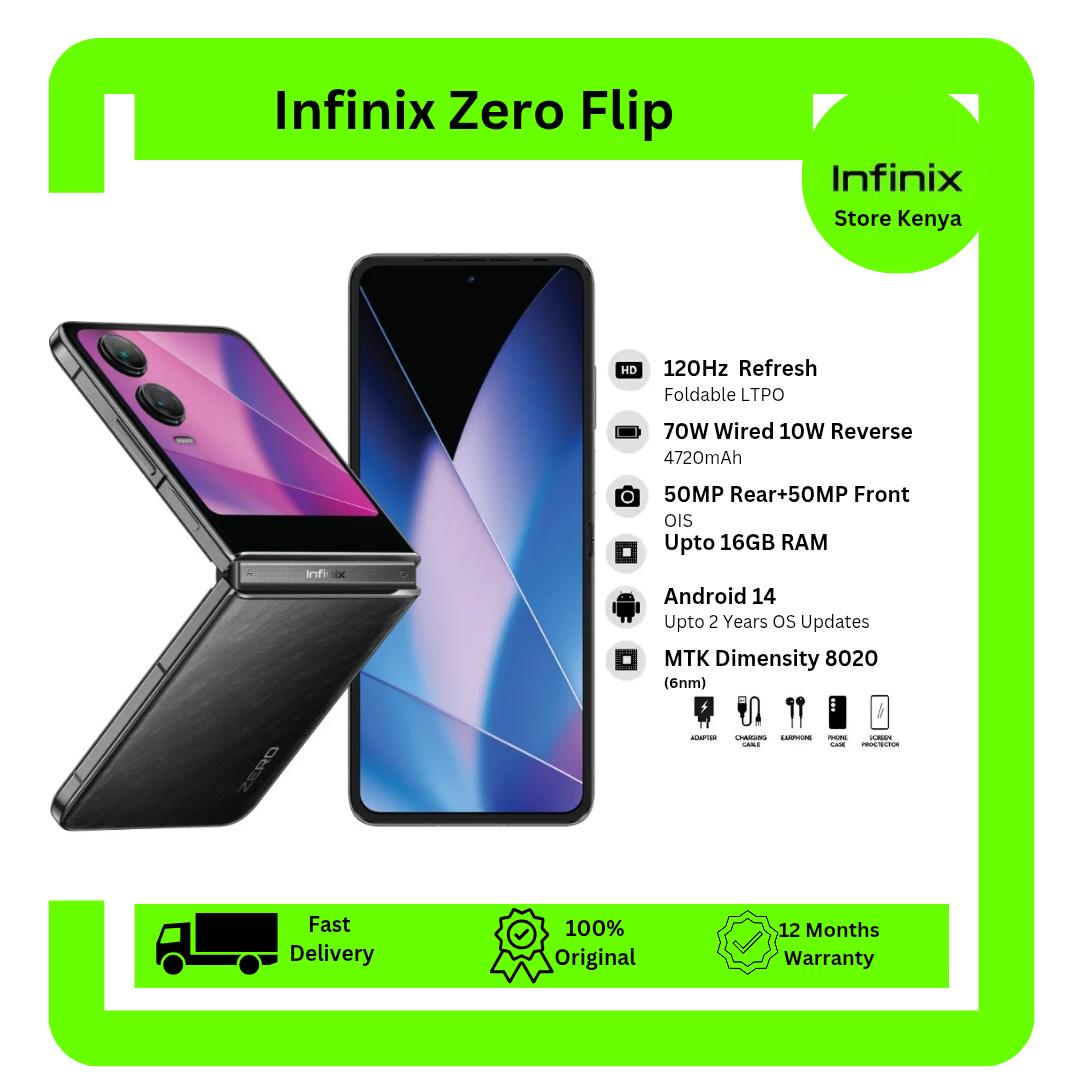 {Brand New} Infinix Zero Flip 5G 512GB ROM+8GB RAM 6.9" Foldable LTPO AMOLED 120Hz Display 50+50MP Camera MediaTek Dimensity 8020 4720mAh Battery 70W Fast Charge Flip Smart Phone