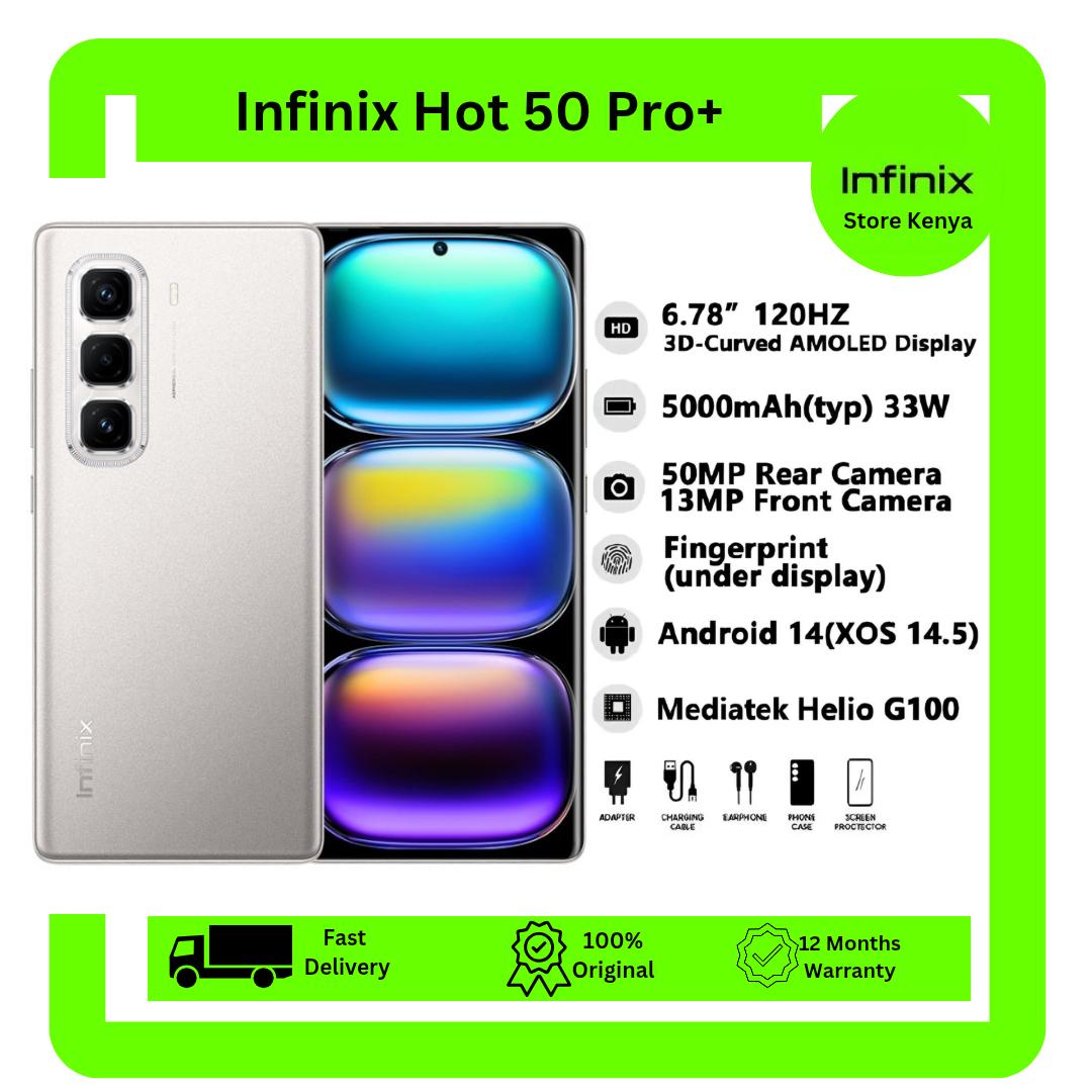 [New Arrival] Infinix Hot 50 Pro+ Plus 128GB+16(8+8)GB 6.7" 3D-Curved AMOLED 120Hz Screen Phone 5000mAh with 33W Type-C 50MP Camera MTK Helio G100 Fingerprint Lock Hot 50 Pro+ Smart Phone