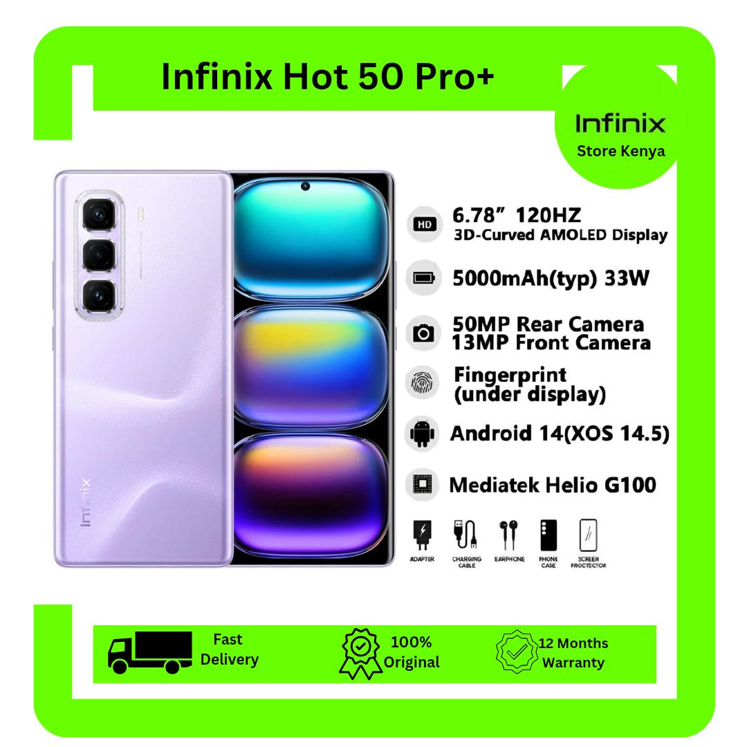 [New Arrival] Infinix Hot 50 Pro+ Plus 128GB+16(8+8)GB 6.7" 3D-Curved AMOLED 120Hz Screen Phone 5000mAh with 33W Type-C 50MP Camera MTK Helio G100 Fingerprint Lock Hot 50 Pro+ Smart Phone