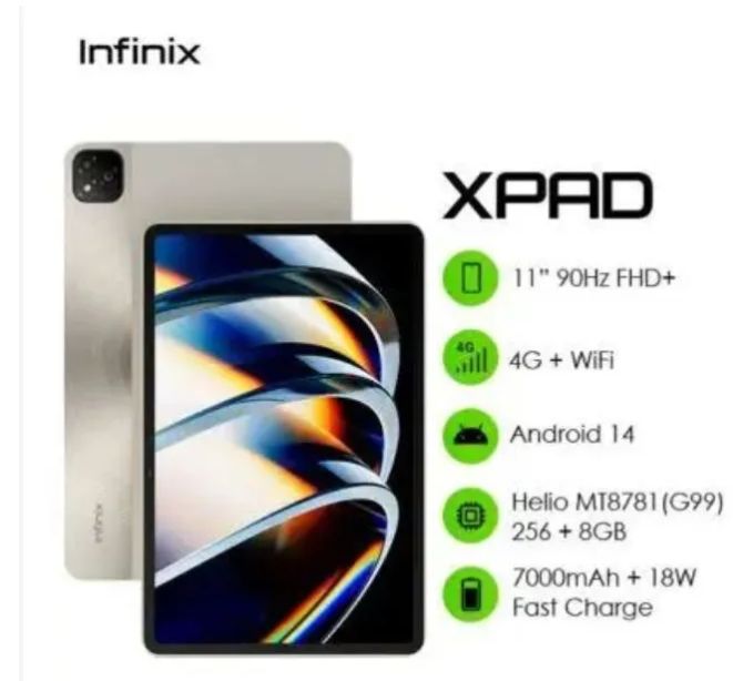 [New Arrival] Brand New Infinix Xpad 256GB+4GB SIM Card 11.0" 90Hz Display Mediatek Helio G99 8MP+8MP Camera 7000mAh Battery 18W Wired 50% in 40 min Glass Front Aluminium Frame Tablet Tab Pad