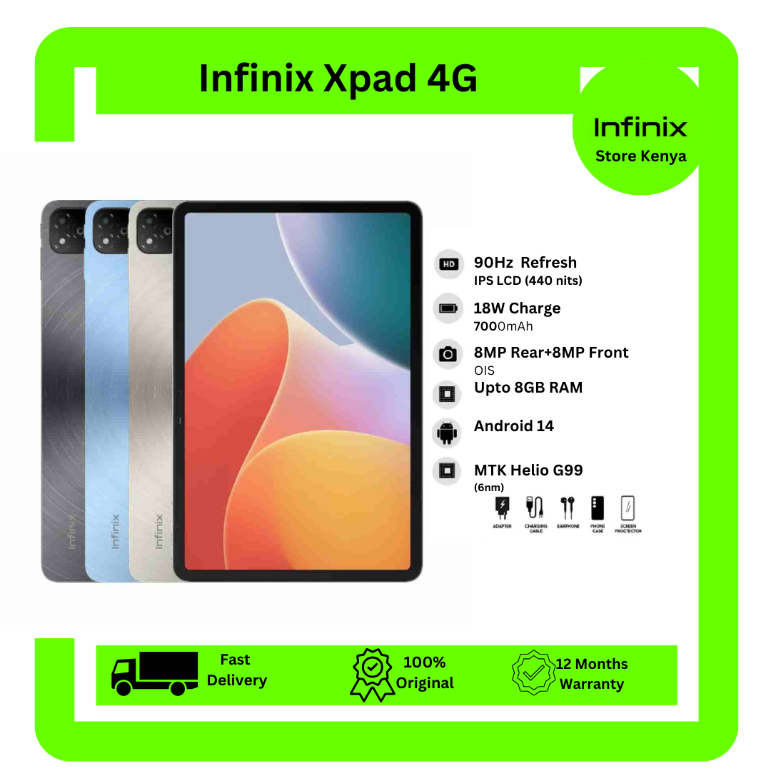 [New Arrival] Brand New Infinix Xpad 256GB+4GB SIM Card 11.0" 90Hz Display Mediatek Helio G99 8MP+8MP Camera 7000mAh Battery 18W Wired 50% in 40 min Glass Front Aluminium Frame Tablet Tab Pad