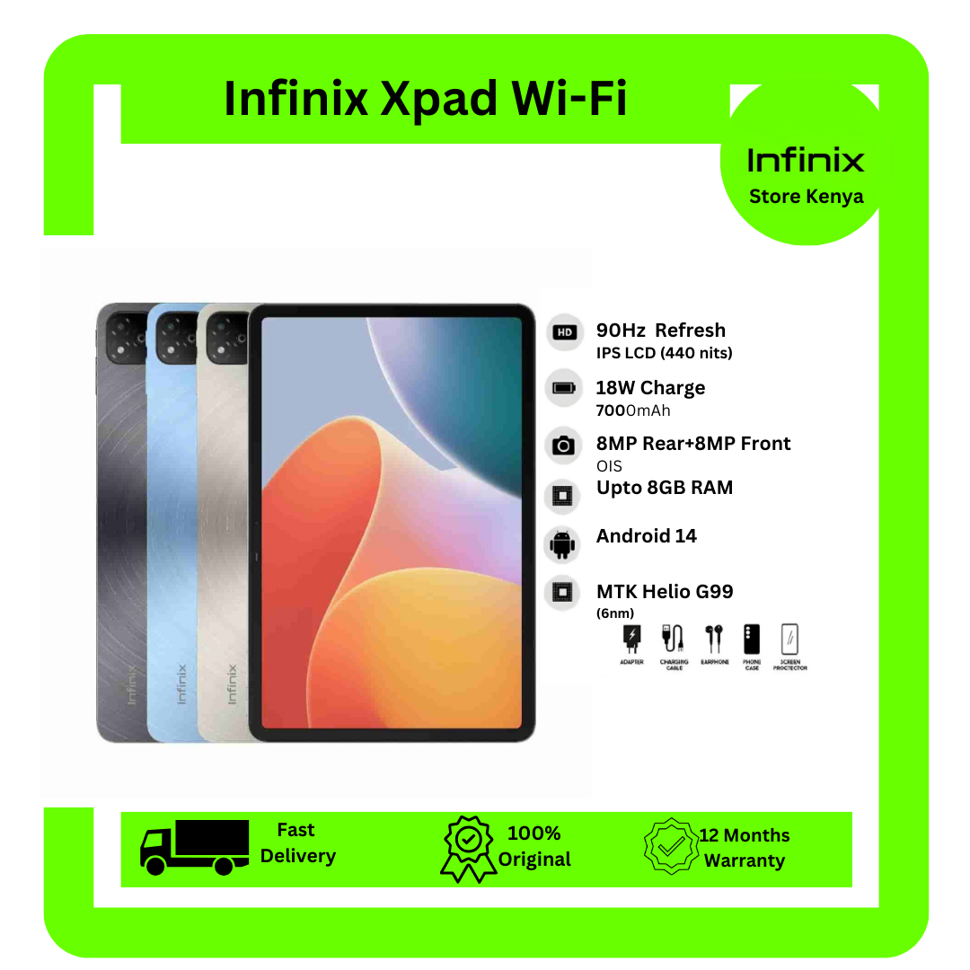 [New Arrival] Brand New Infinix Xpad 256GB+4GB Wi-Fi 11.0" 90Hz Display Mediatek Helio G99 8MP+8MP Camera 7000mAh Battery 18W Wired 50% in 40 min Glass Front Aluminium Frame Tablet Tab Pad