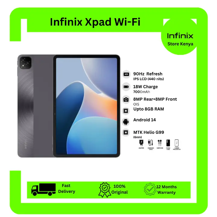 [New Arrival] Brand New Infinix Xpad 256GB+4GB Wi-Fi 11.0" 90Hz Display Mediatek Helio G99 8MP+8MP Camera 7000mAh Battery 18W Wired 50% in 40 min Glass Front Aluminium Frame Tablet Tab Pad