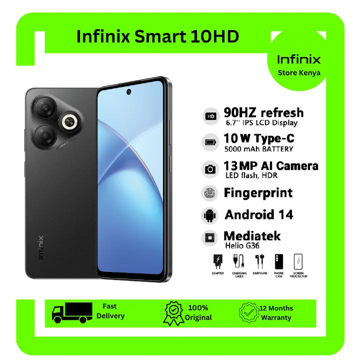 [New arrivals] Infinix SMART 10 HD 4(2+2)GB RAM + 64GB 6.7" 90Hz Brand New Phone Dual SIM 4G 5000mAh Battery With Type-C Charging 13MP Camera G81 Fingerprint Lock Android 14 Smart Phones Smart 10HD
