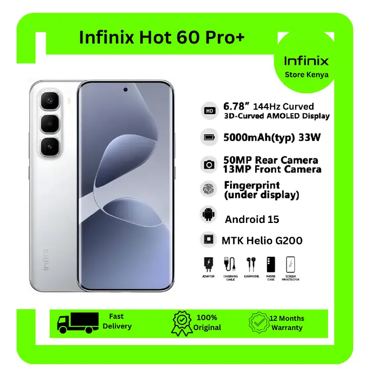 [New Arrival] Infinix Hot 60 Pro Plus 128GB+16(8+8)GB 6.78" 144Hz Curved AMOLED Display 50+13MP Camera 5160mAh Battery 45W Fast Charging Corning Gorilla Glass 7i IP65 Infinix Hot 60 Pro+ AI Smartphone