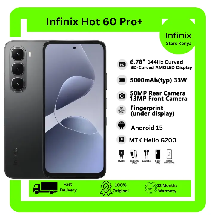[New Arrival] Infinix Hot 60 Pro Plus 256GB+16(8+8)GB 6.78" 144Hz Curved AMOLED Display 50+13MP Camera 5160mAh Battery 45W Fast Charging Corning Gorilla Glass 7i IP65 Infinix Hot 60 Pro+ AI Smartphone