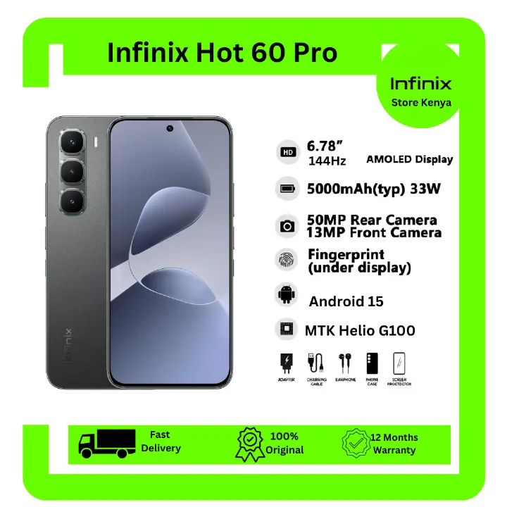 [New arrivals] Infinix Hot 60 Pro 128GB+16(8+8)GB 6.78" 144Hz Screen 4G Phone Dual SIM 5160mAh Battery 45W Charging 50MP Camera Fingerprint Lock Android 15 G200 Smart AI Phones