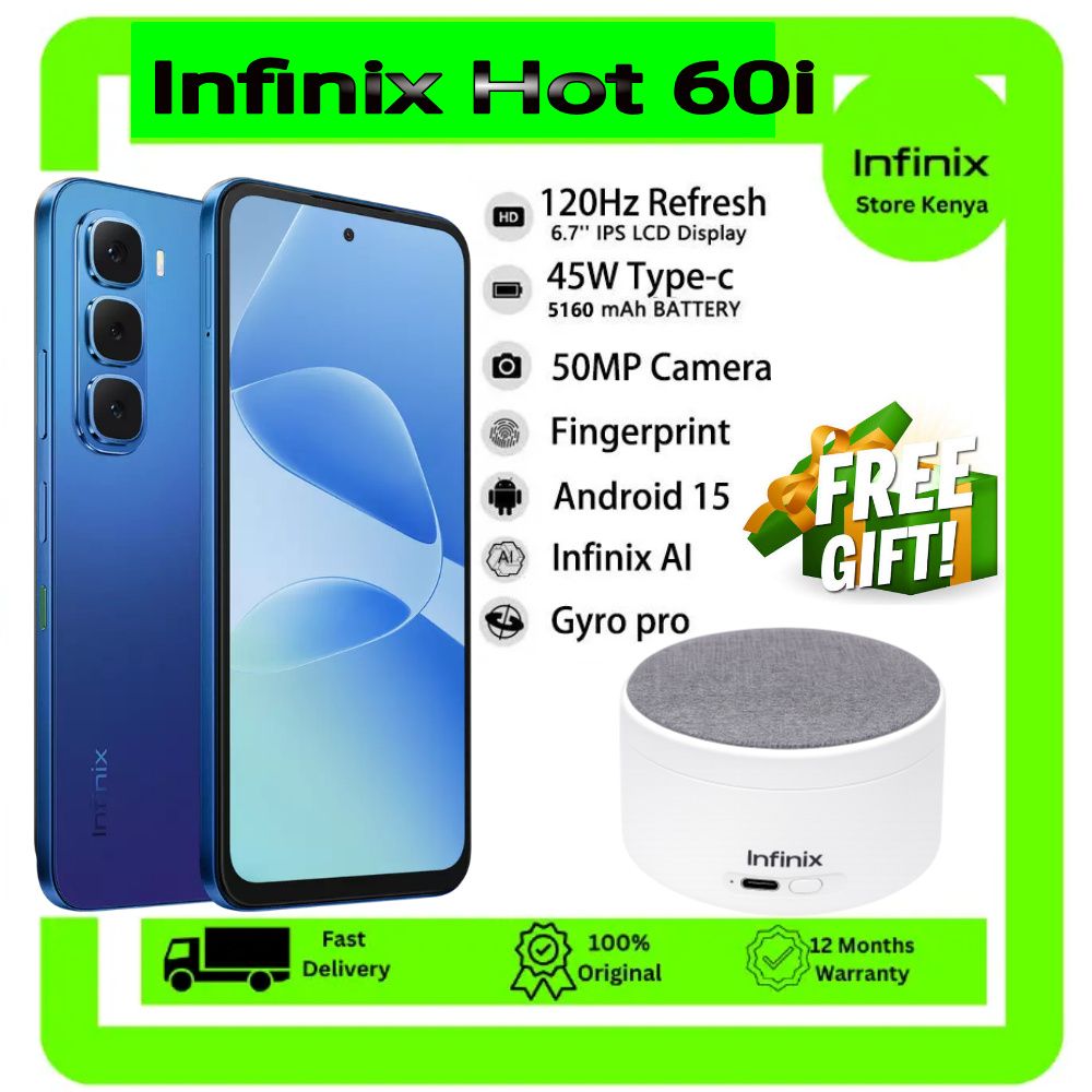[SUPER DISCOUNT] Infinix Hot 60i 128GB+6GB 6.7" IPS LCD 120Hz Display 50MP Camera 5160mAh Battery 45W Fast Charging IP64Dust/Water Resistant Dual SIM Ultimate Bypass Charging AI Smartphone + FREE GIFT
