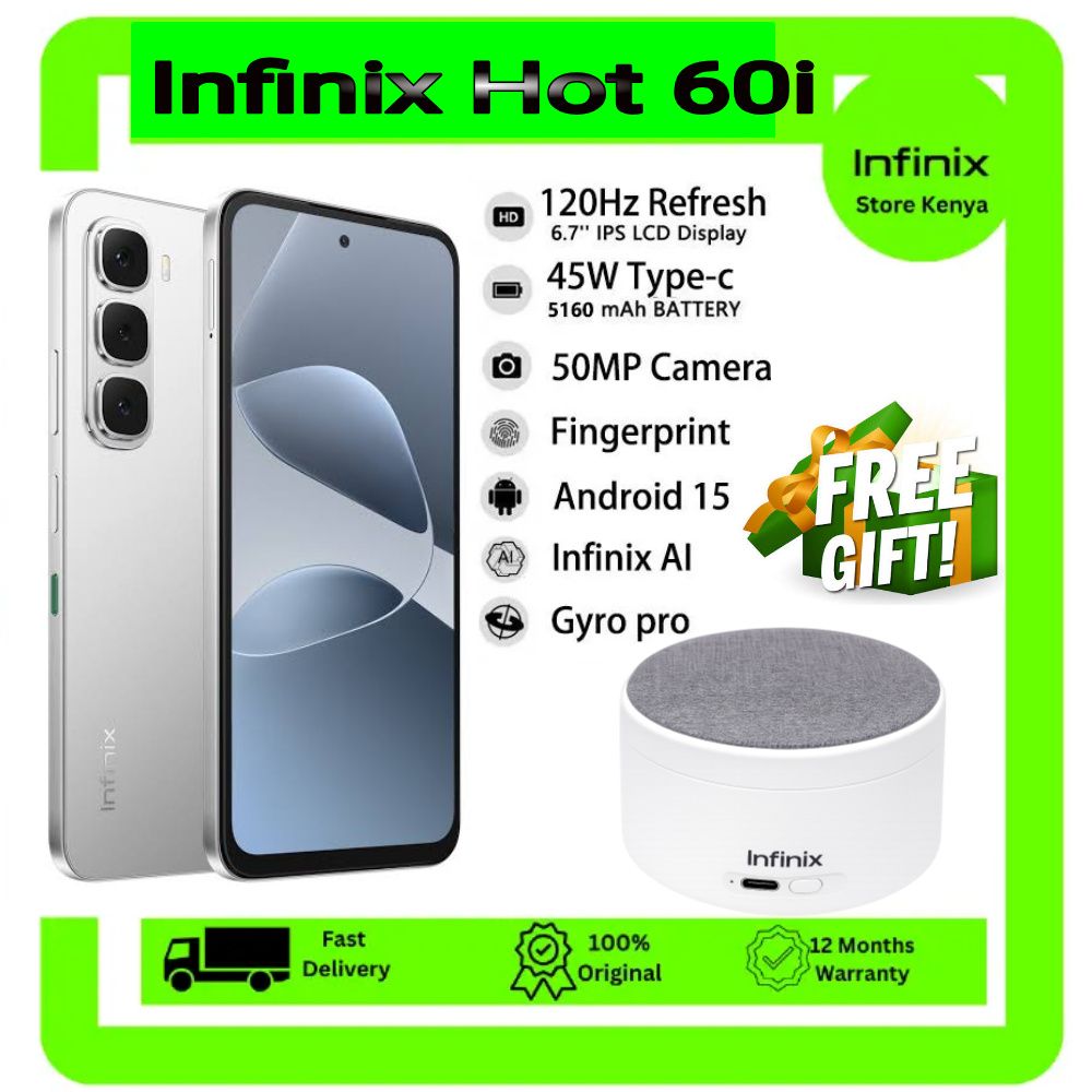 [SUPER DISCOUNT] Infinix Hot 60i 128GB+6GB 6.7" IPS LCD 120Hz Display 50MP Camera 5160mAh Battery 45W Fast Charging IP64Dust/Water Resistant Dual SIM Ultimate Bypass Charging AI Smartphone + FREE GIFT