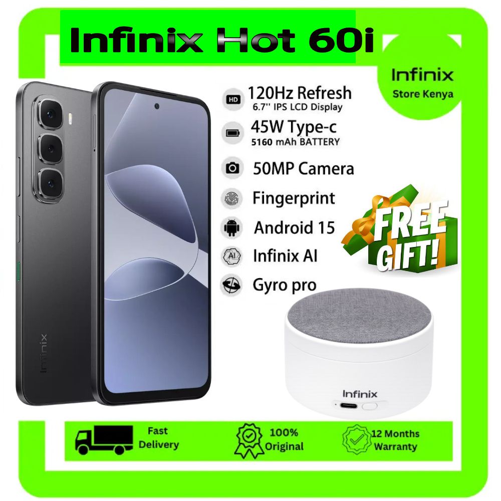 [SUPER DISCOUNT] Infinix Hot 60i 128GB+6GB 6.7" IPS LCD 120Hz Display 50MP Camera 5160mAh Battery 45W Fast Charging IP64Dust/Water Resistant Dual SIM Ultimate Bypass Charging AI Smartphone + FREE GIFT