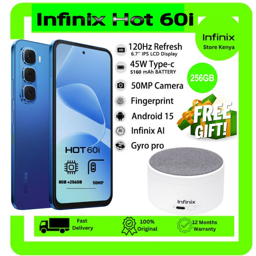 [SUPER DISCOUNT] Infinix Hot 60i 256GB+8GB 6.7" IPS LCD 120Hz Display 50MP Camera 5160mAh Battery 45W Fast Charging IP64Dust/Water Resistant Dual SIM Ultimate Bypass Charging AI + FREE INFINIX SPEAKER