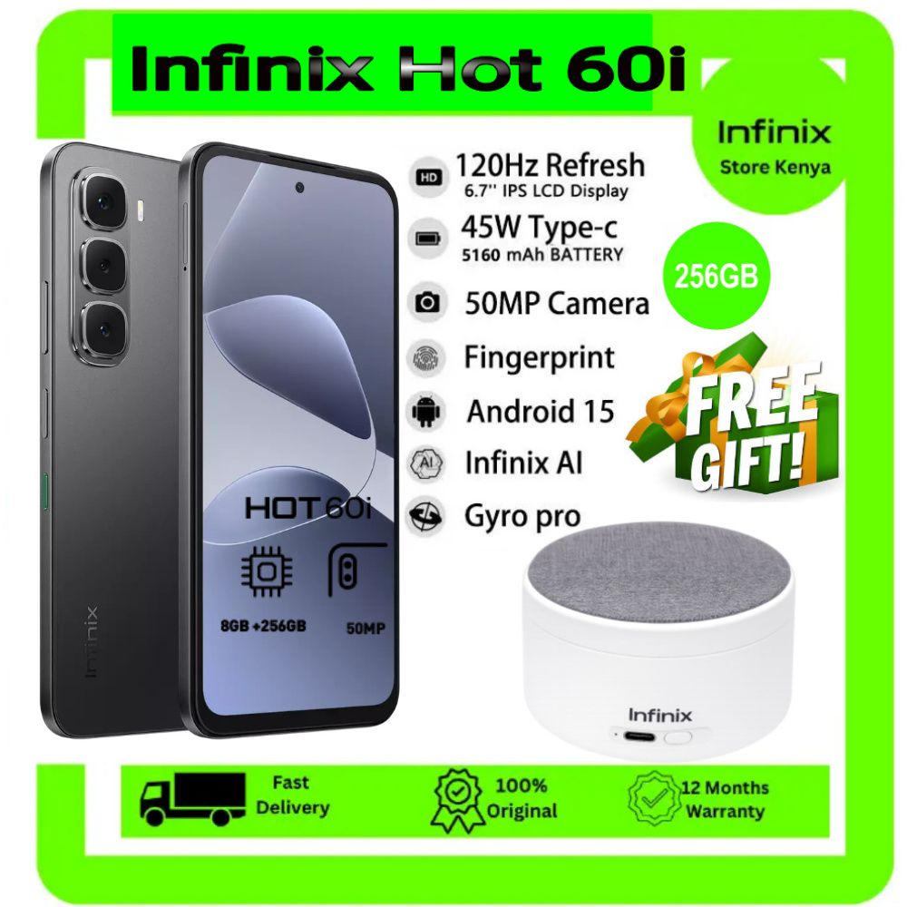 [SUPER DISCOUNT] Infinix Hot 60i 256GB+8GB 6.7" IPS LCD 120Hz Display 50MP Camera 5160mAh Battery 45W Fast Charging IP64Dust/Water Resistant Dual SIM Ultimate Bypass Charging AI + FREE INFINIX SPEAKER