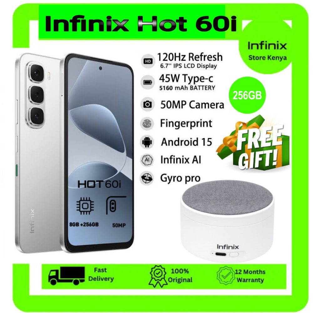 [SUPER DISCOUNT] Infinix Hot 60i 256GB+8GB 6.7" IPS LCD 120Hz Display 50MP Camera 5160mAh Battery 45W Fast Charging IP64Dust/Water Resistant Dual SIM Ultimate Bypass Charging AI + FREE INFINIX SPEAKER