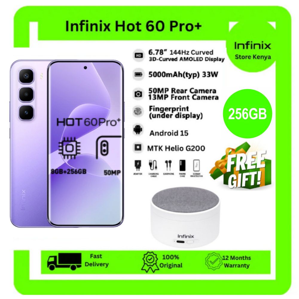 [SUPER SALE]Infinix Hot 60 Pro Plus 256GB+16(8+8)GB 6.78" 144Hz Curved AMOLED Display 50+13MP Camera 5160mAh Battery 45W Fast Charging Corning Gorilla Glass 7i IP65 + FREE GIFT
