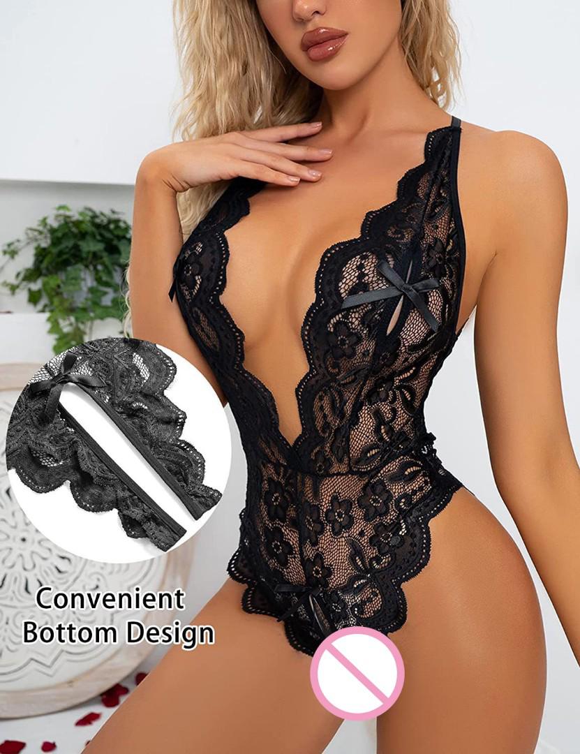 Sexy Crotchless Lingerie Women Lace Back Bandage Bra Sets Women Crotchless Fishnet Sexy Lingerie Stretch Open Crotch gift for wifeBody Erotic Costumes Teddy Baby Doll Dress Open Porn Underwear Set