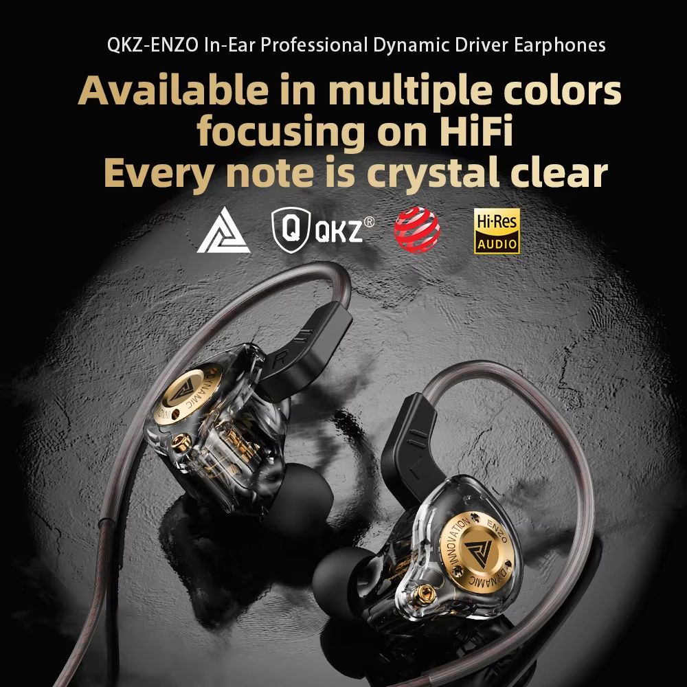 QKZ ENZO 11mm Large Dynamic Drive Earphone In ear Music IEMs With Microphone Gaming Earbuds Audiophile Headset