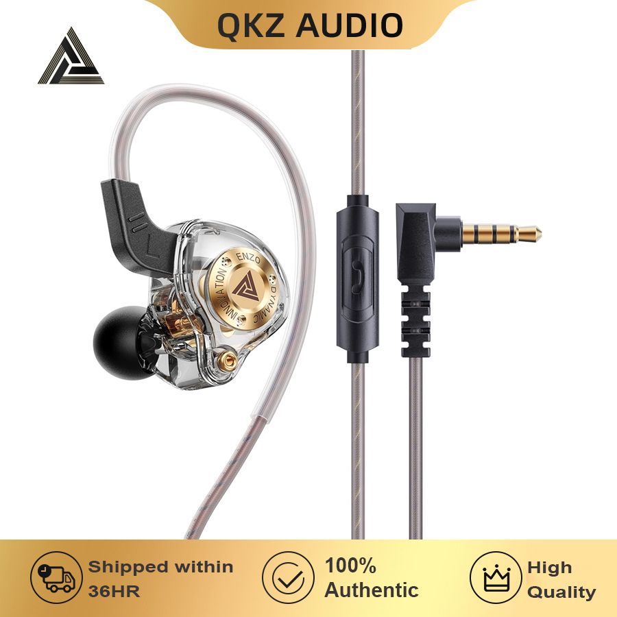 QKZ ENZO Wired Earphone with Microphone HiFi Music Monitor Bass Headphones Noise Cancelling Original Earphones Wire Control Headset For Games Sports Headphone Wire Earphone For Android Phone