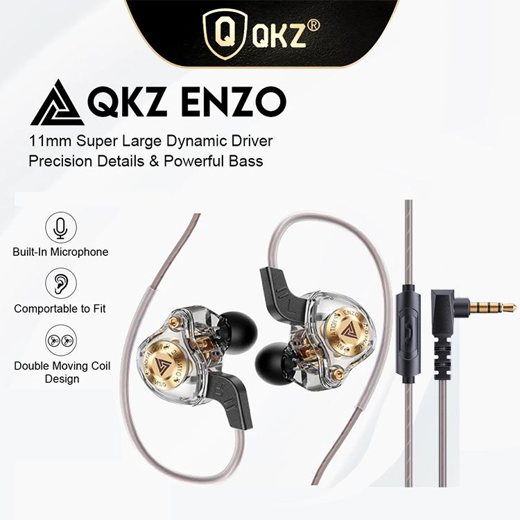 QKZ ENZO Wired Earphone with Microphone HiFi Music Monitor Bass Headphones Noise Cancelling Original Earphones Wire Control Headset For Games Sports Headphone Wire Earphone For Android Phone