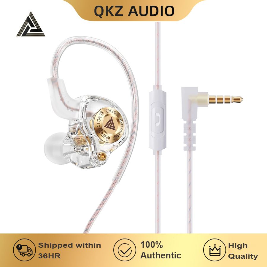 QKZ ENZO Wired Earphone with Microphone HiFi Music Monitor Bass Headphones Noise Cancelling Original Earphones Wire Control Headset For Games Sports Headphone Wire Earphone For Android Phone