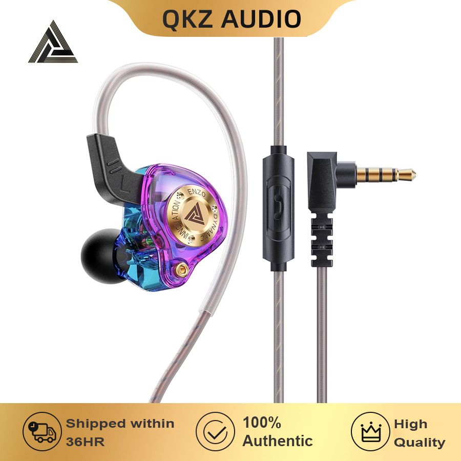 QKZ ENZO Wired Earphone with Microphone HiFi Music Monitor Bass Headphones Noise Cancelling Original Earphones Wire Control Headset For Games Sports Headphone Wire Earphone For Android Phone