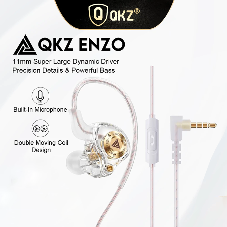 QKZ ENZO Wired Earphone with Microphone HiFi Music Monitor Bass Headphones Noise Cancelling Original Earphones Wire Control Headset For Games Sports Headphone Wire Earphone For Android Phone