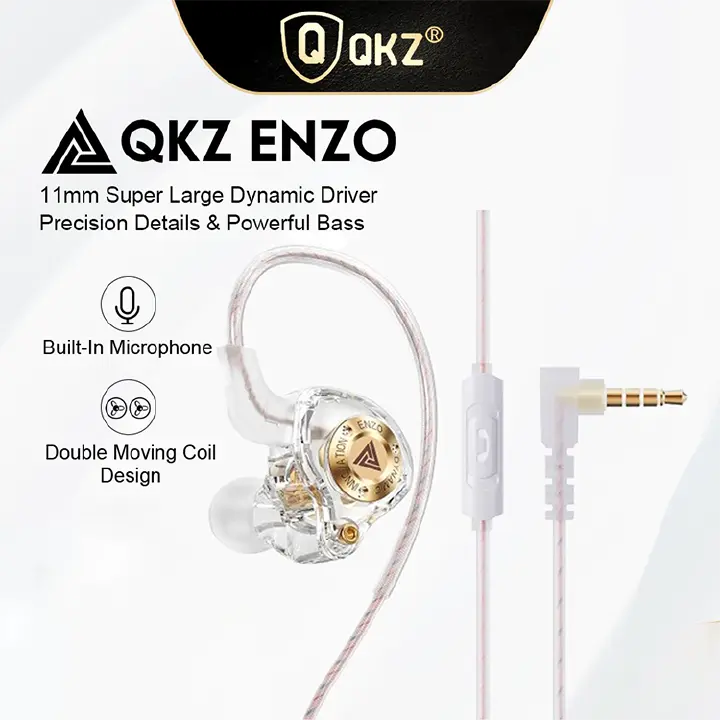 QKZ ENZO Wired Gaming Headphones IEM Earphones with 1DD QKZ ENZO in Ear Monitor HiFi Earbuds Bass Sound QKZ Original Earphone With Mic In ear Sports Earphones Noise Reduction Wired Earphone For iPad