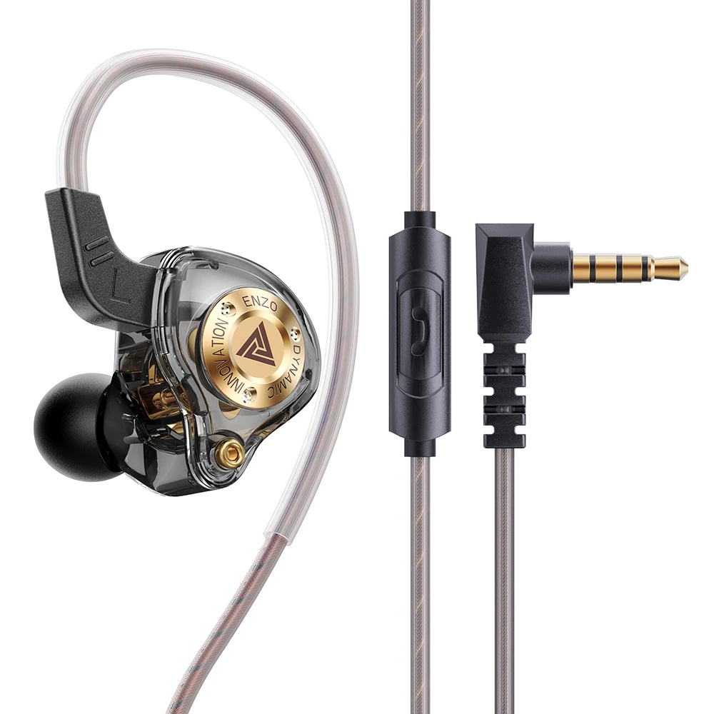 QKZ ENZO Wired Earphone with Microphone HiFi Music Monitor Bass Headphones Noise Cancelling Original Earphones Wire Control Headset For Games Sports Headphone Wire Earphone For Android Phone