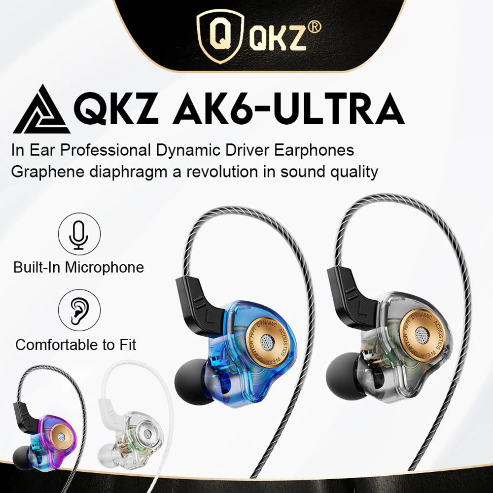 QKZ AK6-Ultra in-ear dynamic coil headphones Mobile phone monitor headphones with wire control run Sports buds 3.5mm Aux Jack Wired Earphones With Mic Gaming Earbuds Noise Cancelling Wired Earphone