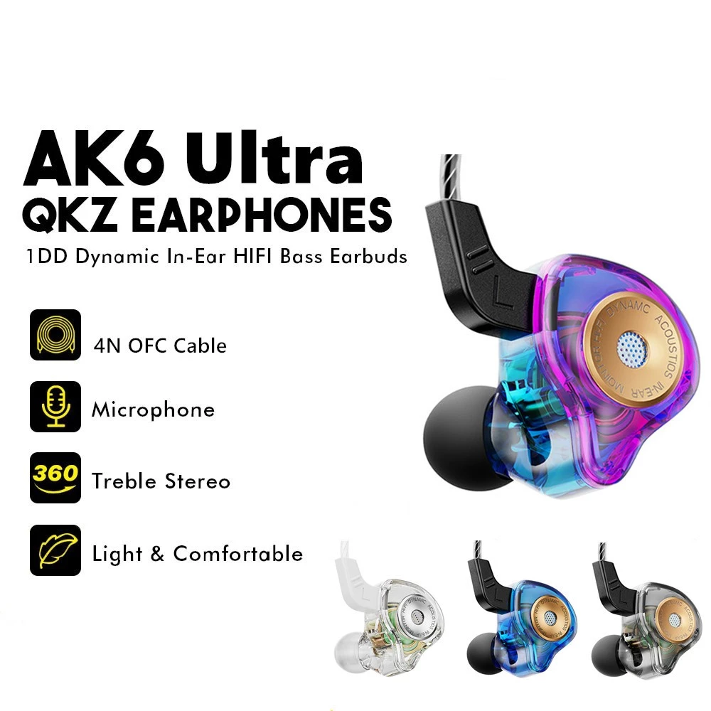 QKZ AK6-Ultra in-ear dynamic coil headphones Mobile phone monitor headphones with wire control run Sports buds 3.5mm Aux Jack Wired Earphones With Mic Gaming Earbuds Noise Cancelling Wired Earphone