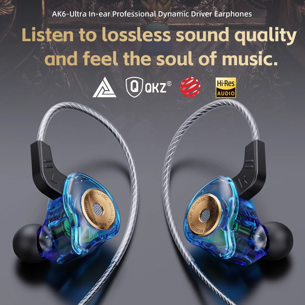 QKZ AK6-Ultra in-ear dynamic coil headphones Mobile phone monitor headphones with wire control run Sports buds 3.5mm Aux Jack Wired Earphones With Mic Gaming Earbuds Noise Cancelling Wired Earphone