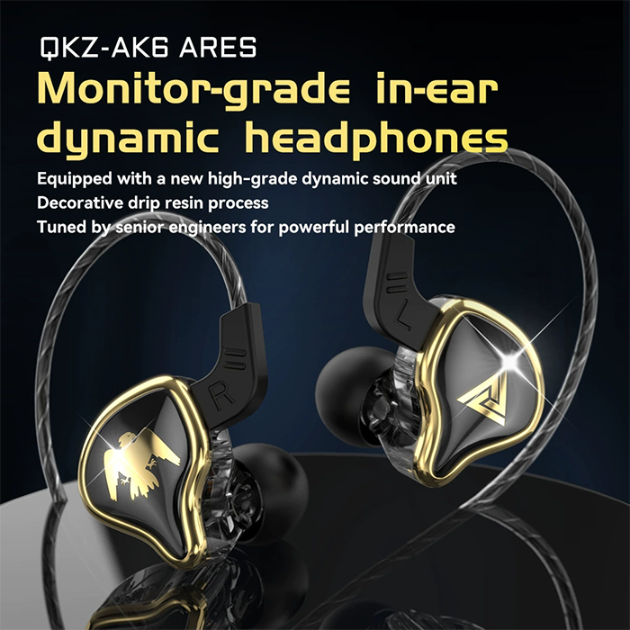 QKZ AK6 Ares Monitor Grade in-ear Dynamic Headphones Wired Earphones Noise Canceling Wire Control Headset For Computer Gaming Headphone 3.5MM Audio Earphones With Microphone
